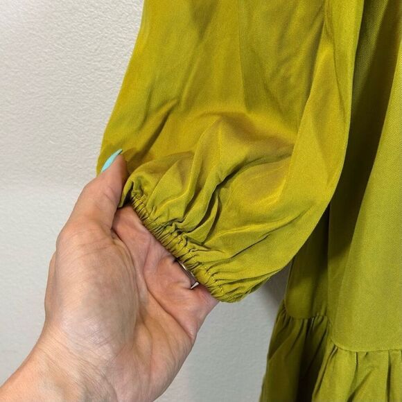 NWOT Bohme Smocked Tiered Chartreuse Lined Ruffle Maxi Dress Women's Small - Picture 3 of 12
